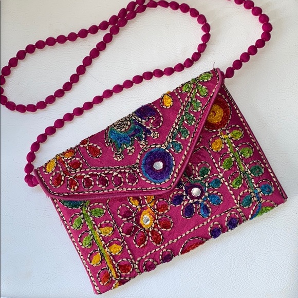 Pink Satin Flower Detail Clutch - Picture 1 of 6